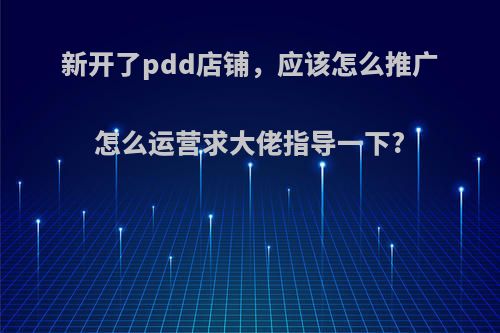 新开了pdd店铺，应该怎么推广怎么运营求大佬指导一下?