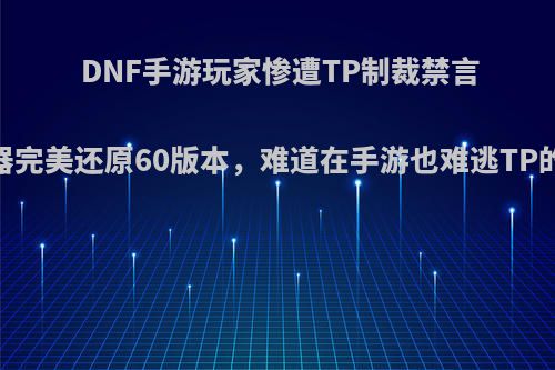 DNF手游玩家惨遭TP制裁禁言，服务器完美还原60版本，难道在手游也难逃TP的追踪吗?