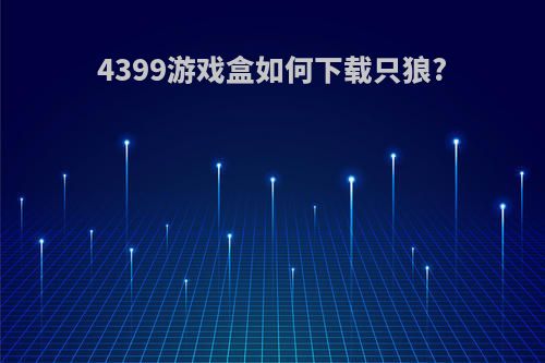 4399游戏盒如何下载只狼?