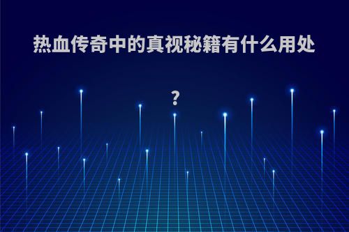 热血传奇中的真视秘籍有什么用处?