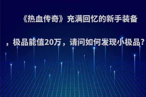 《热血传奇》充满回忆的新手装备，极品能值20万，请问如何发现小极品?