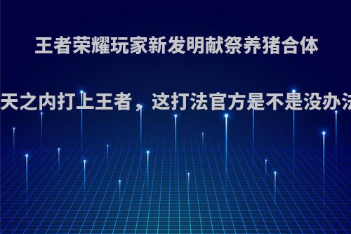 王者荣耀玩家新发明献祭养猪合体流，一天之内打上王者，这打法官方是不是没办法制裁?