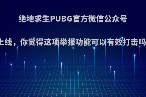 绝地求生PUBG官方微信公众号上线，你觉得这项举报功能可以有效打击吗?