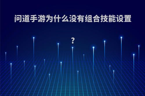 问道手游为什么没有组合技能设置?