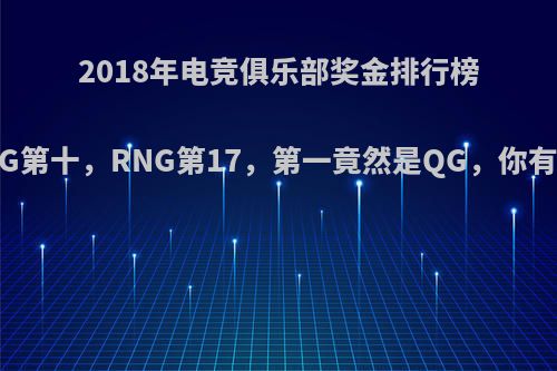 2018年电竞俱乐部奖金排行榜出炉，IG第十，RNG第17，第一竟然是QG，你有何看法?